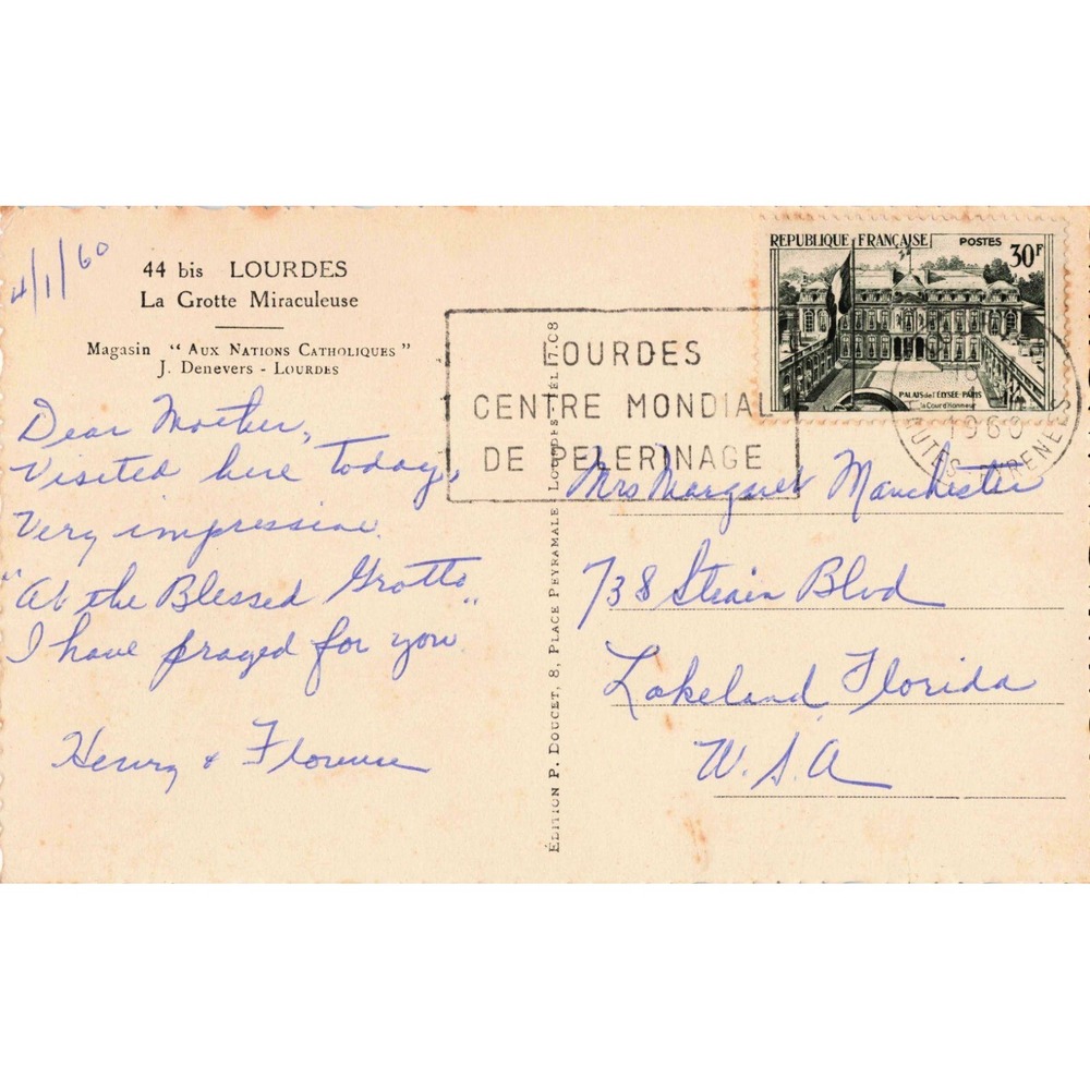 Vintage 1960 Lourdes France Grotto Miraculeuse Postcard Our Lady Massabielle VG - Picture 2 of 2